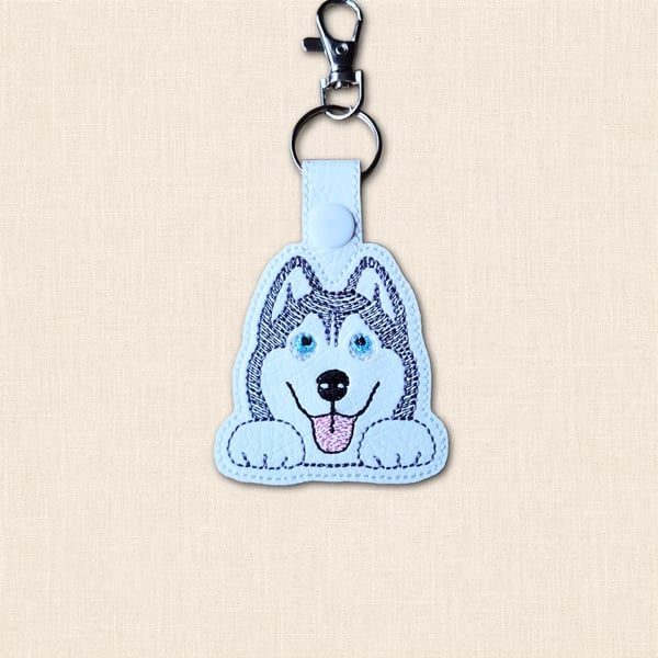 Kawaii Husky Keyring - Embroidered Cute Dog Bag Charm