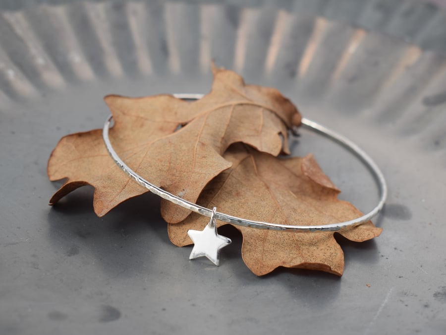 Silver Star Bracelet - Celestial Jewellery, Magic - Layering Bangle