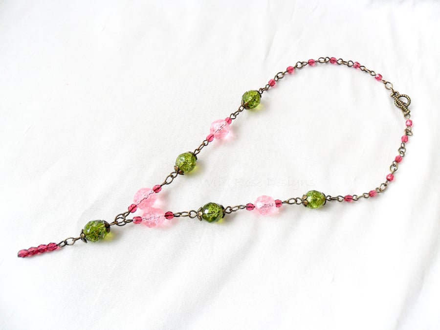 Pink and green beaded necklace