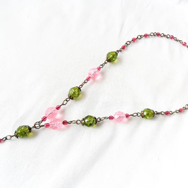 Pink and green beaded necklace