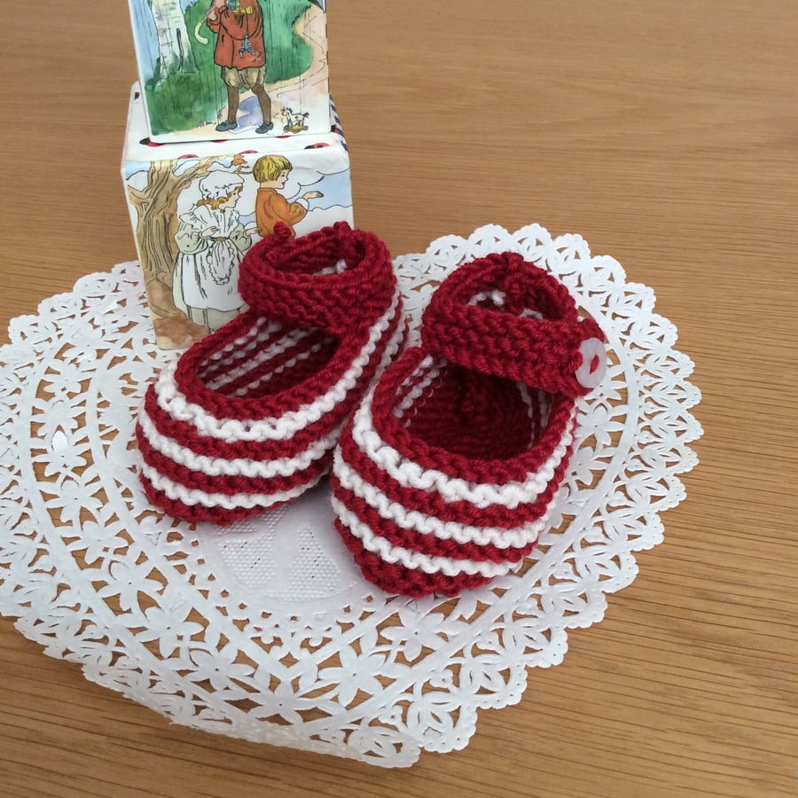 Hand Knitted Mary Jane Baby Booties 