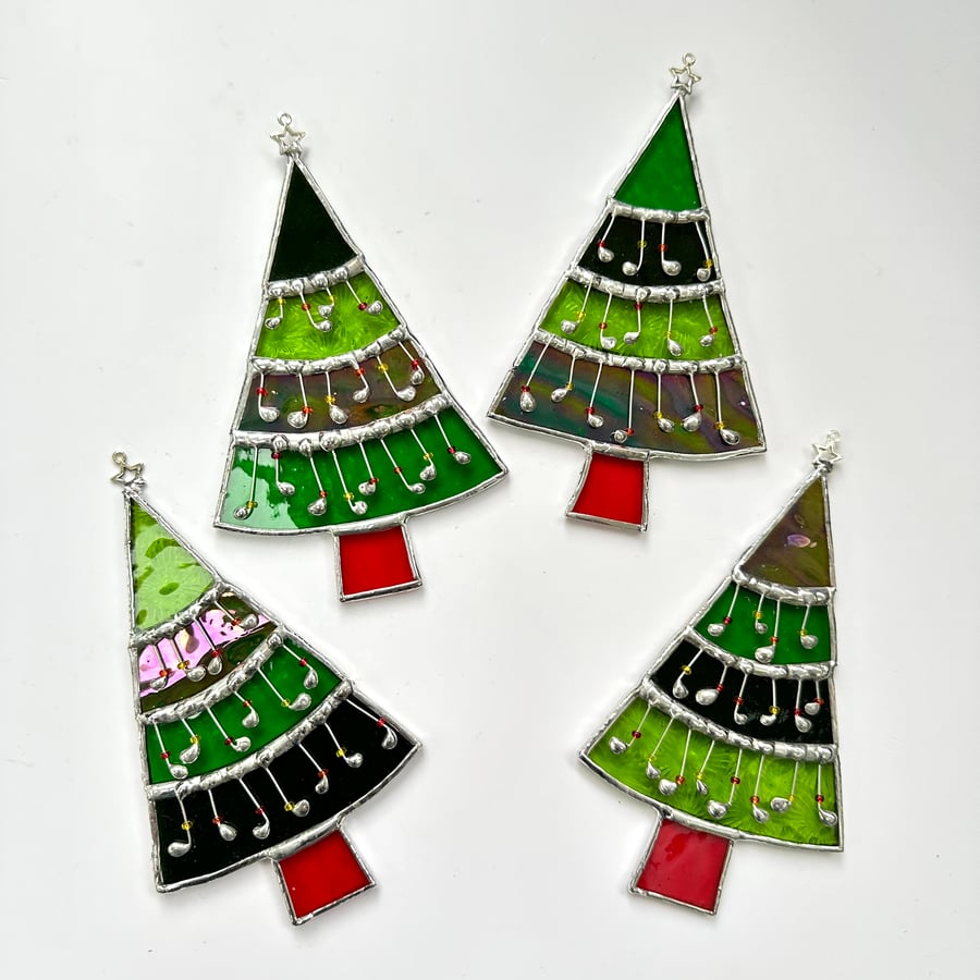 Stained Glass Christmas Tree Suncatcher - Handmade Window Decoration 