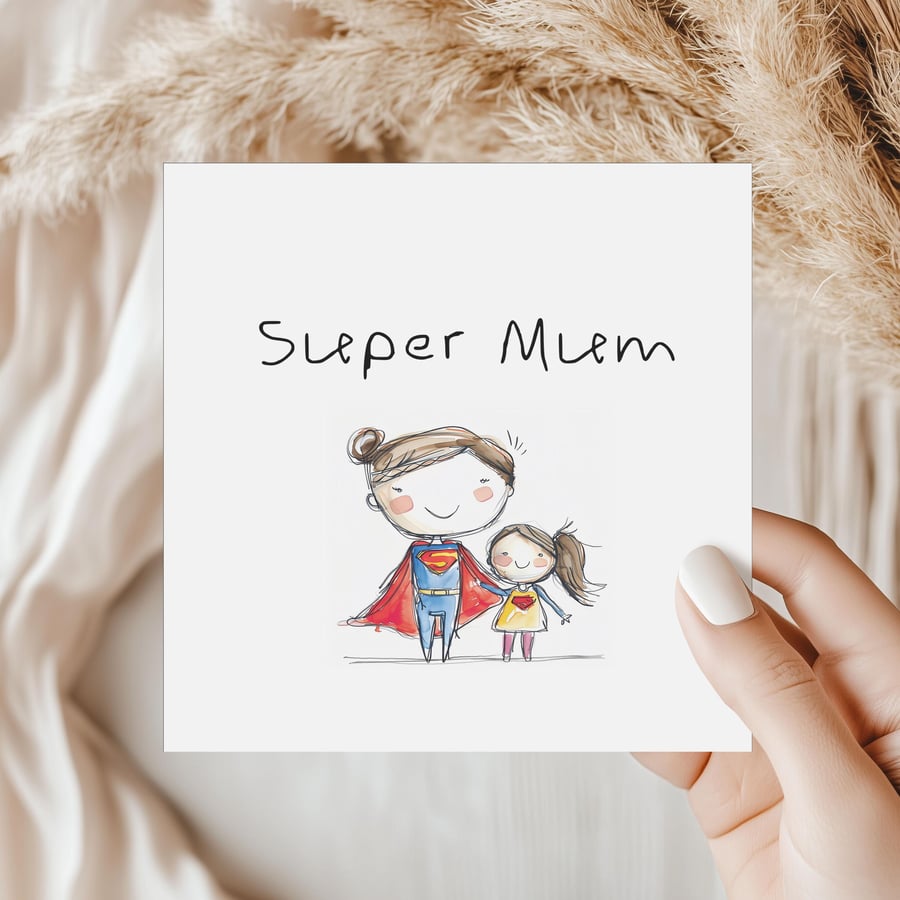 Super Mum Greetings Card - Mothers Day Cards - Fun Typography Card Recycled Enve