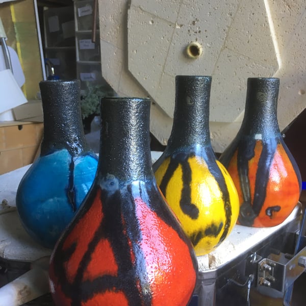 bud ceramic Vase - in bright retro colours and lava glaze 