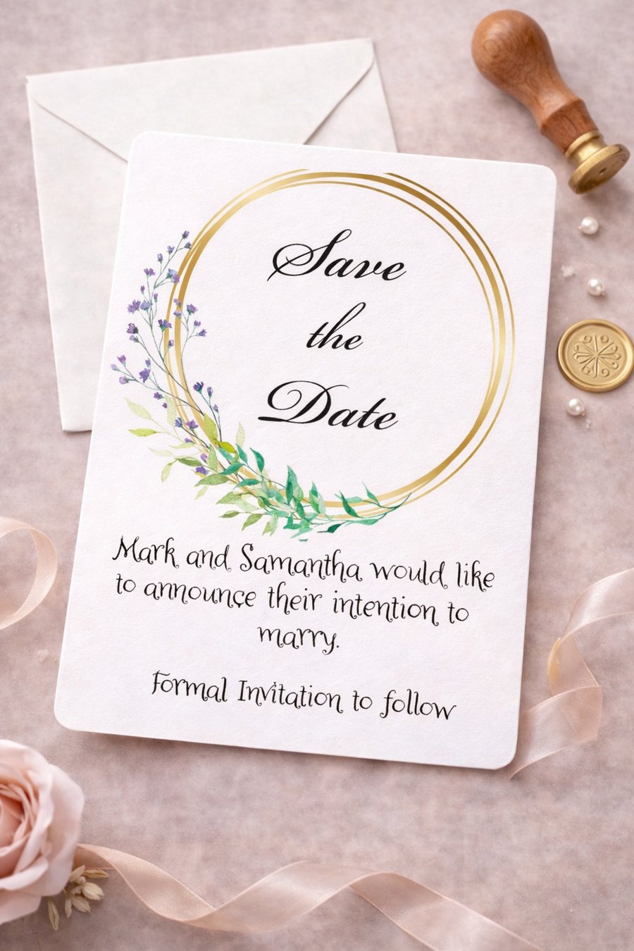 Gold Ring Save the Date Card, Personalised Wedding Save the Date