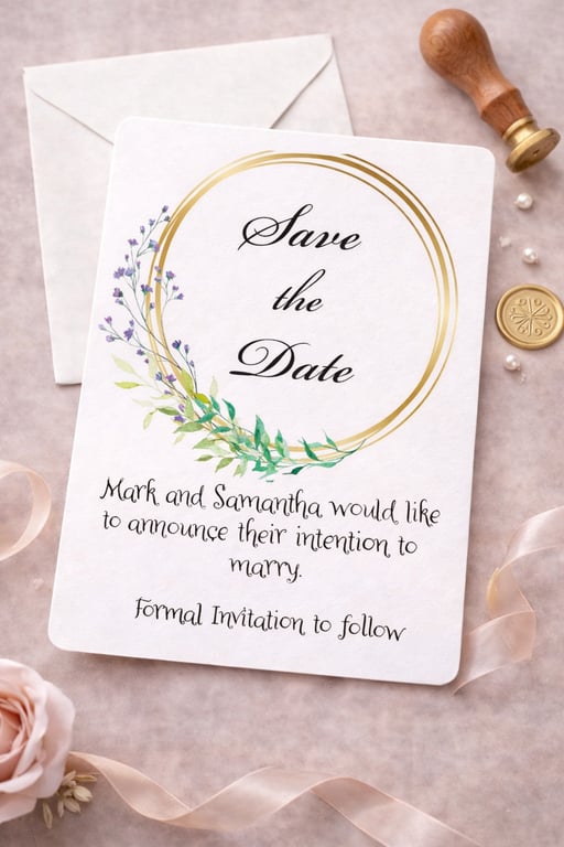 Gold Ring Save the Date Card, Personalised Wedding Save the Date