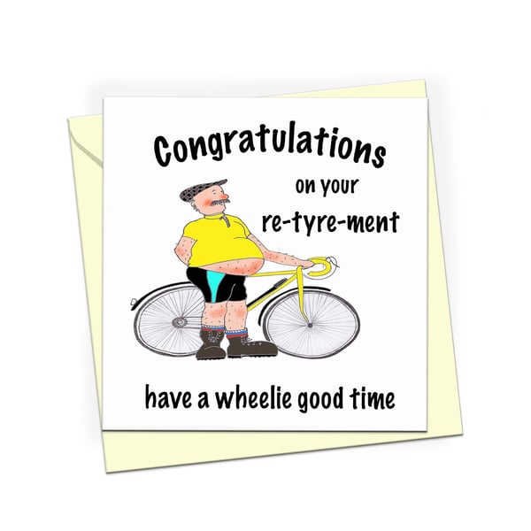 Cycling retirement card with a man and bicycle illustration