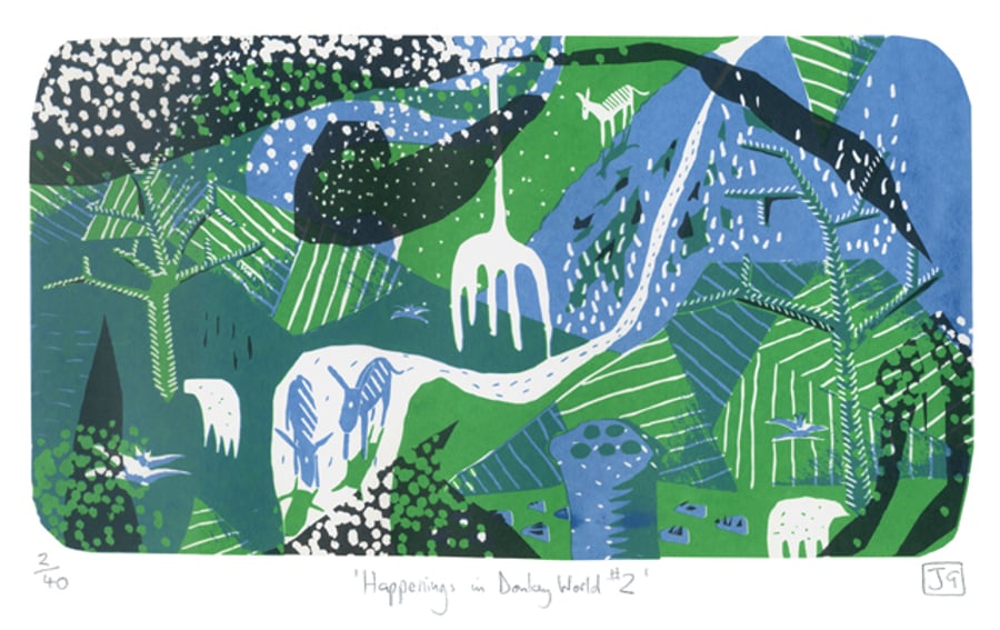 Happenings in Donkey World No.2 3-colour A3 screen print