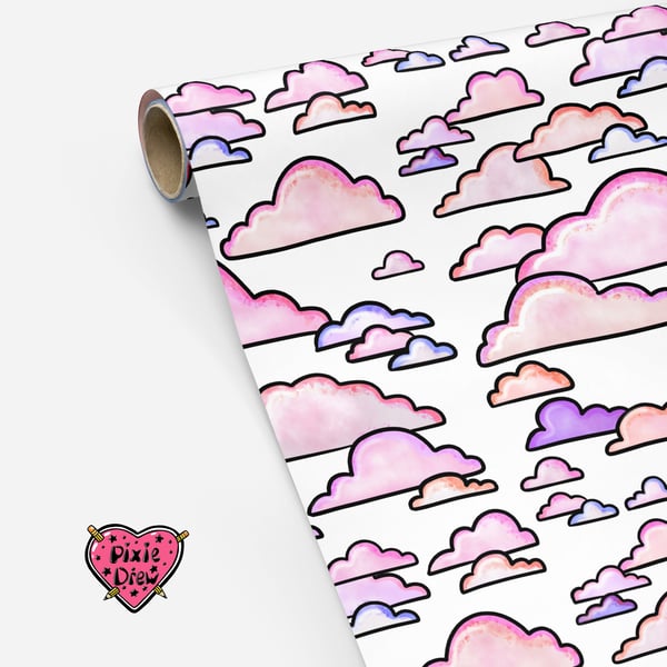 Fluffy Cloud wrapping paper, pink birthday gift wrap