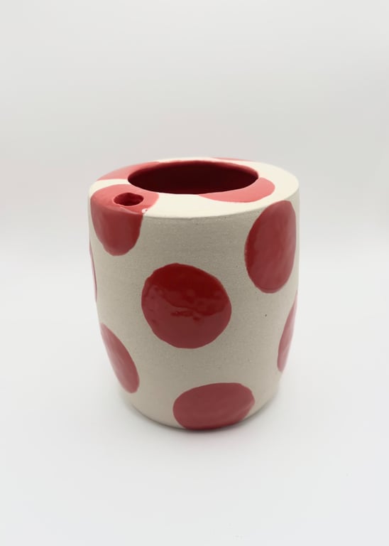 Red Spotted Travel mug - Wheel thrown travel mug
