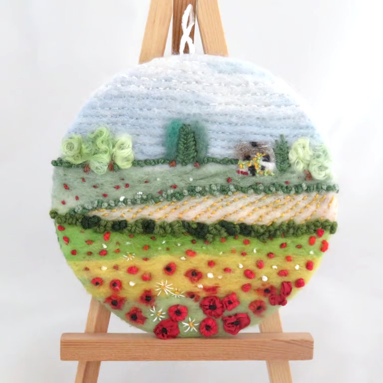 Harvest Poppies Embroidered Plaque