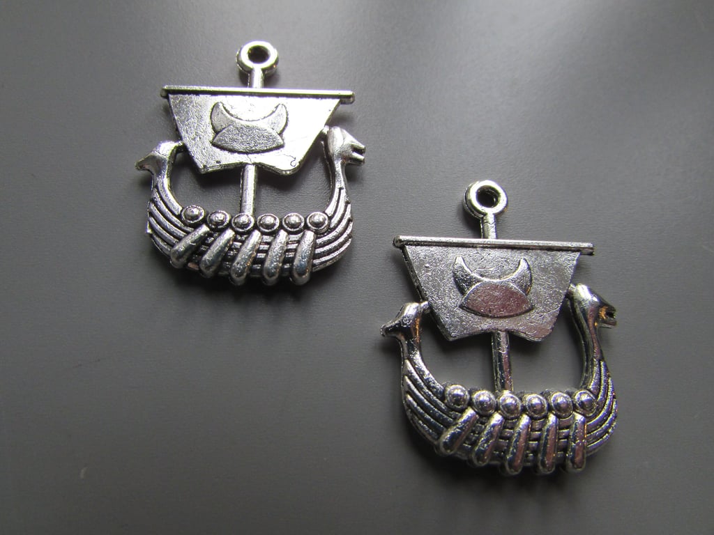 Silver Viking Ship Tibetan Jewellery Charm x 2