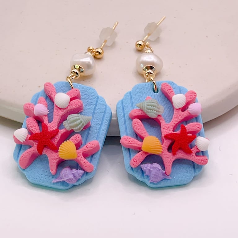 Coral reef earrings for beach lovers, seashell jewelry for summer style