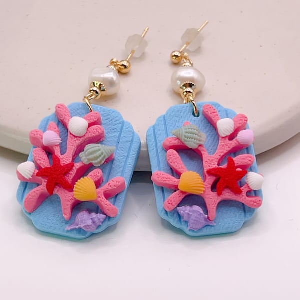 Coral reef earrings for beach lovers, seashell jewelry for summer style