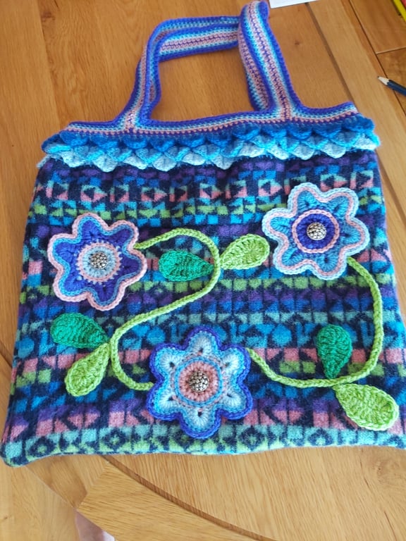 Upcycled. Unique tote bag. Fully lined. Magnetic clasp. Free first class UK post