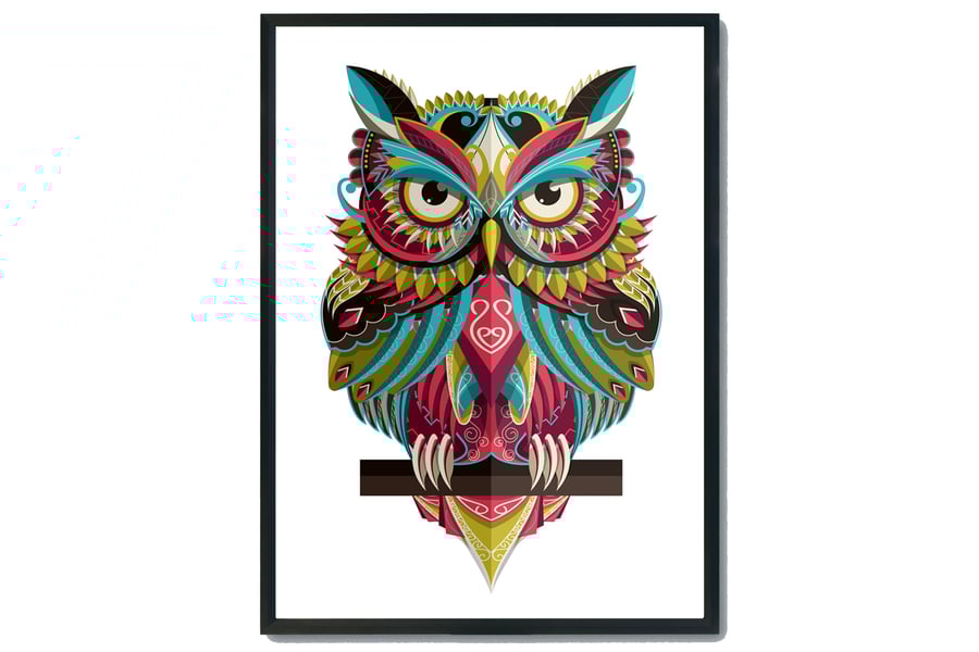 Owl mandala wall print, owl wall art, owl decor, owl gift