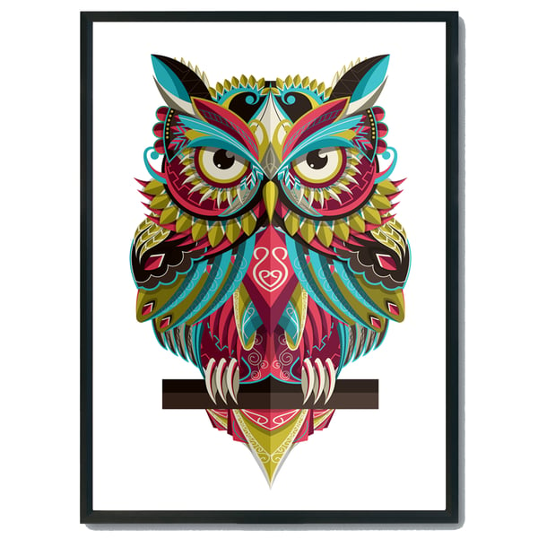 Owl mandala wall print, owl wall art, owl decor, owl gift