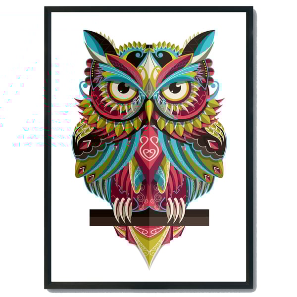 Owl mandala wall print, owl wall art, owl decor, owl gift