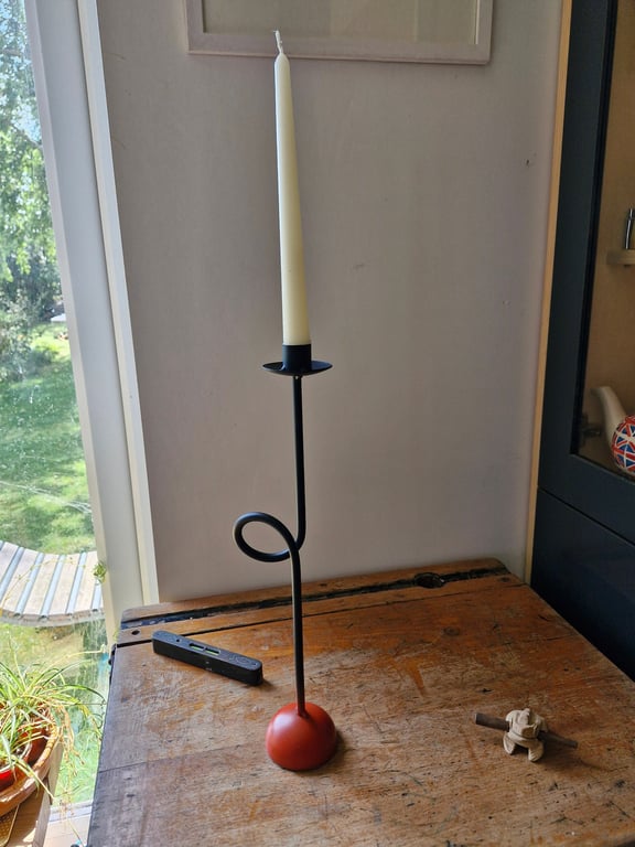 Single Metal Candle Holder Satin Black and Red