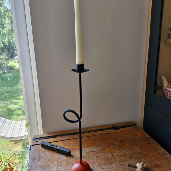 Single Metal Candle Holder Satin Black and Red