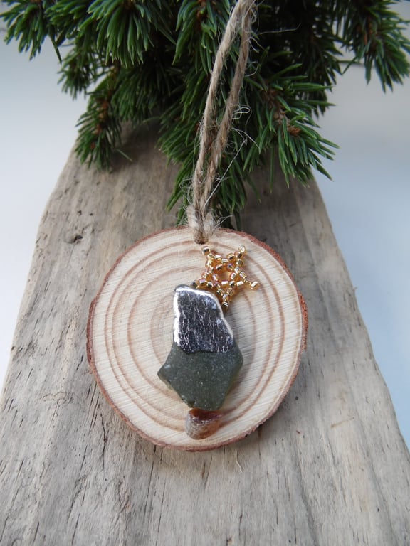 Sea Glass Silver Foil Christmas Tree Gold Beaded Star Christmas Decoration T090