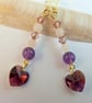 Swarovski Crystal Heart, Amethyst and Rose Quartz Earrings - Handmade In Devon. - Image 4
