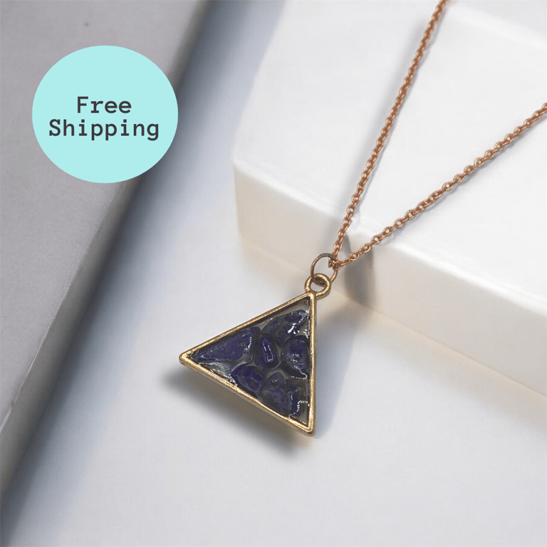 Blue Lapis Lazuli & Rose Gold Triangle Pendant - Zodiac and Anti-Anxiety Gift 