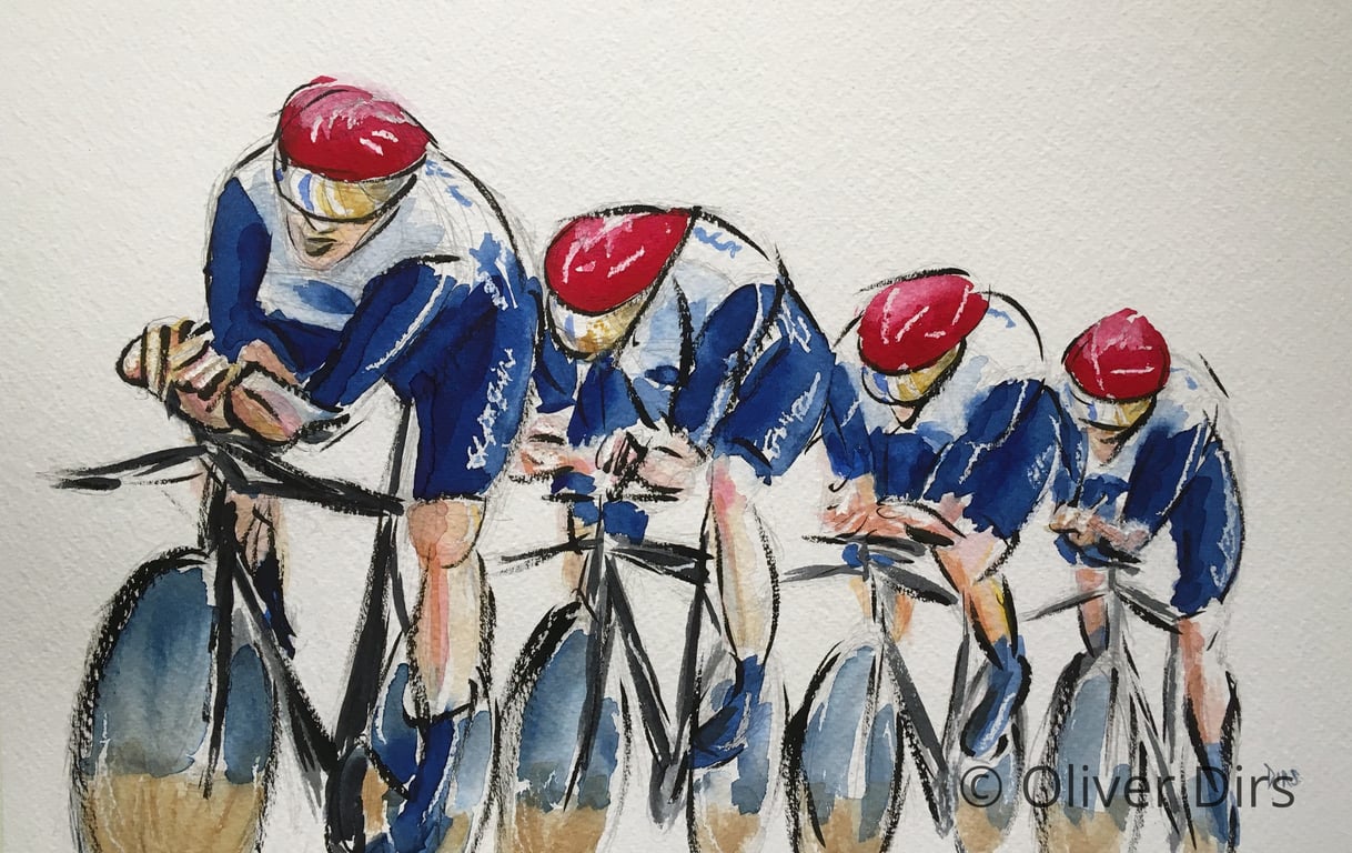 In Pursuit – original watercolour and ink painting, unframed