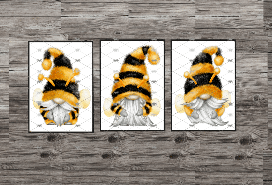 Bee Gnome Prints, Set Of 3 Gonk Prints, Gnome Bee A4 Custom Prints, Personalised