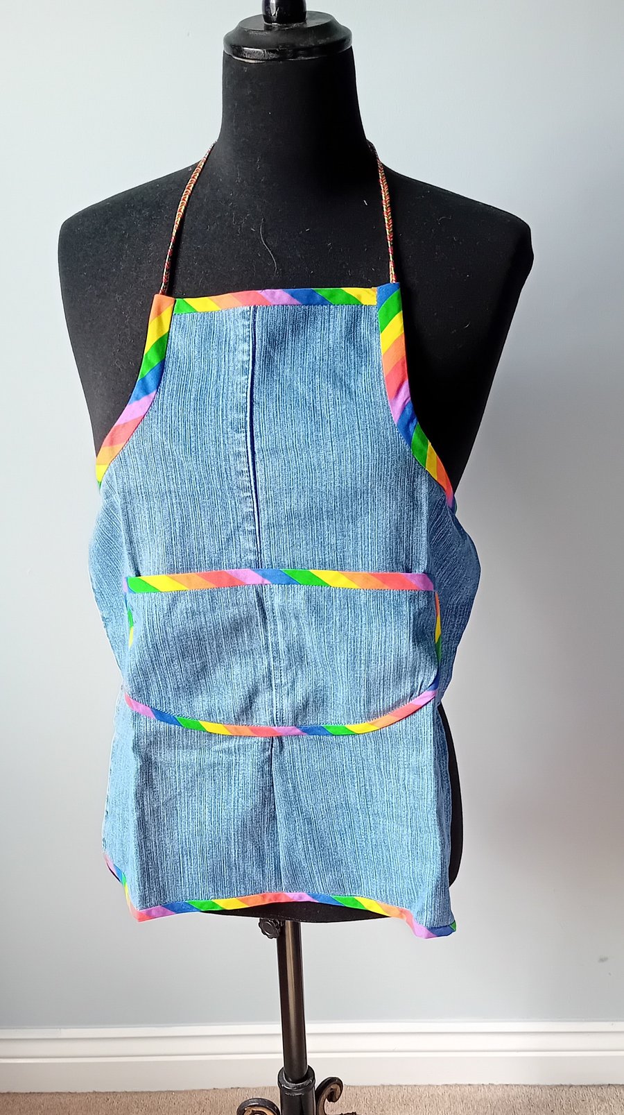 Children's Denim Apron - Rainbow Trim