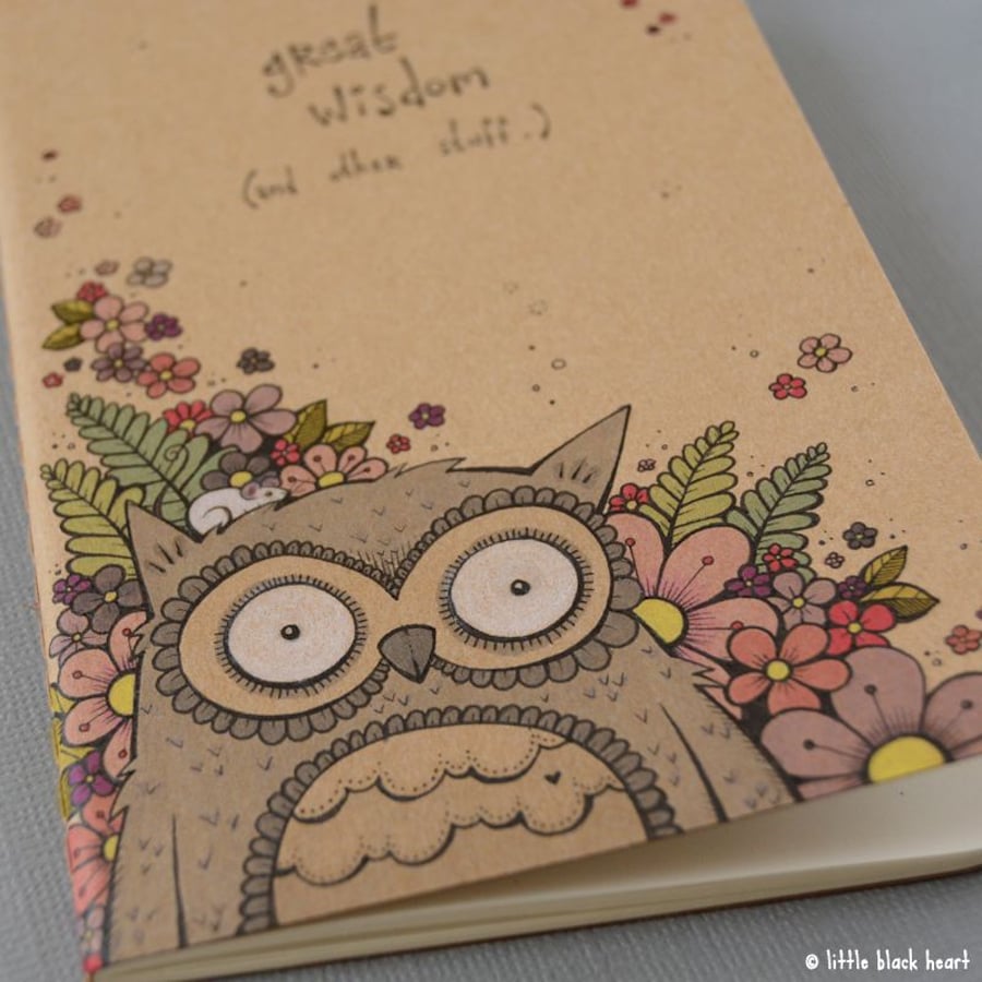 pocket notebook with original illustration - wise owl