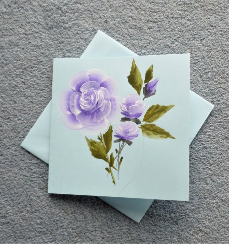 hand painted rose floral blank card ( ref F 382.A2 )
