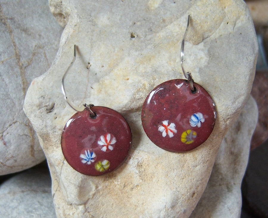 Dusky pink enamel earrings