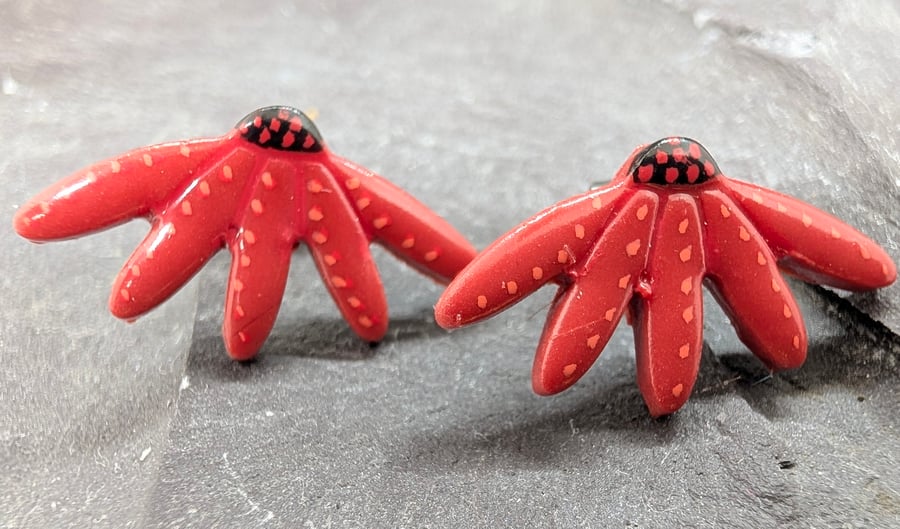 Red echinacea stud earrings 
