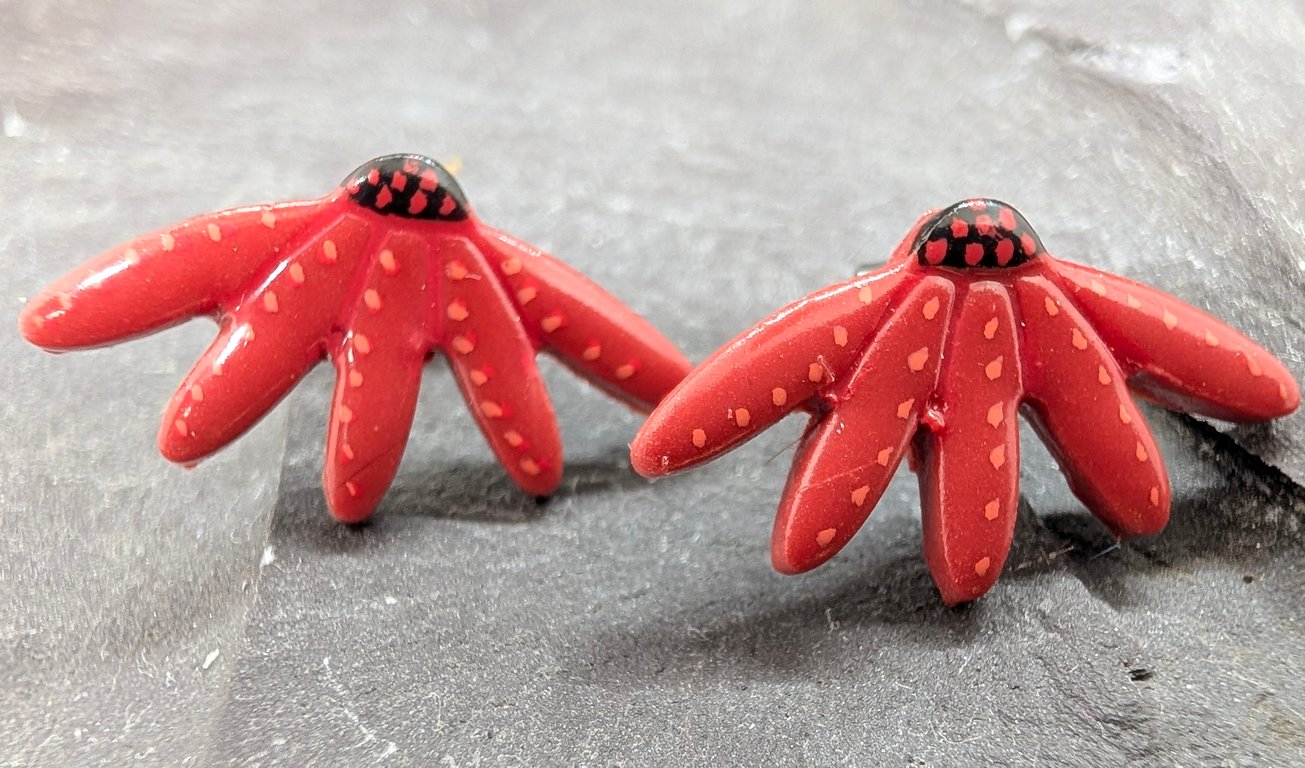 Red echinacea stud earrings 