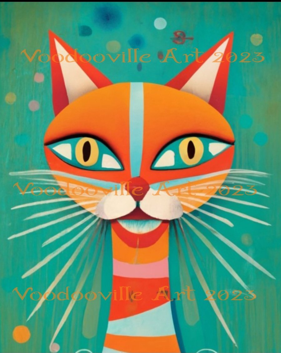 10 x 8 inch ltd edition art print - mid century modern cat free shipping in UK