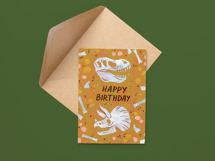 Happy Birthday – Dinosaur Fossils – A6 Card