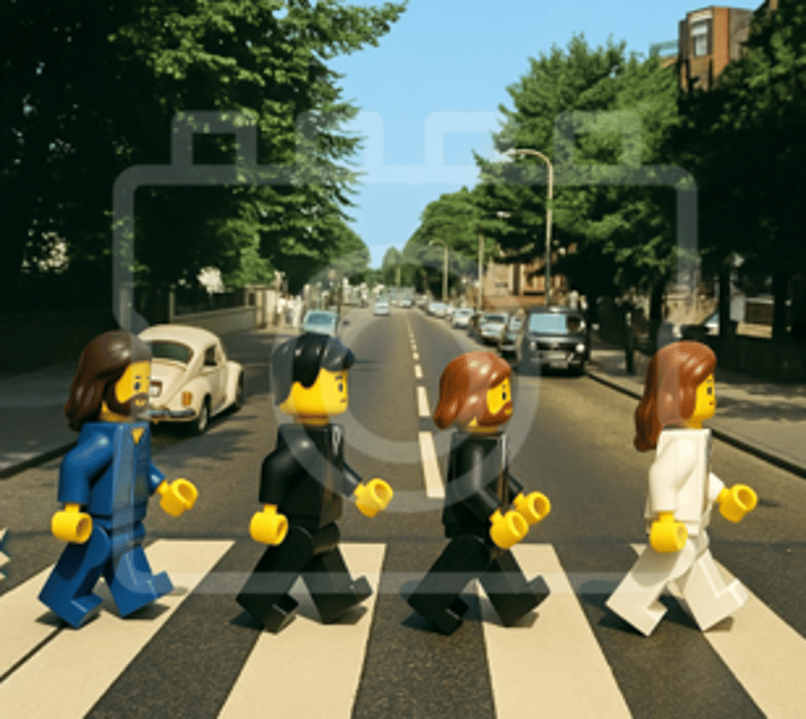 LEGO-Inspired The Beatles "Abbey Road" – 5x5" Mounted Print, Ready to Frame