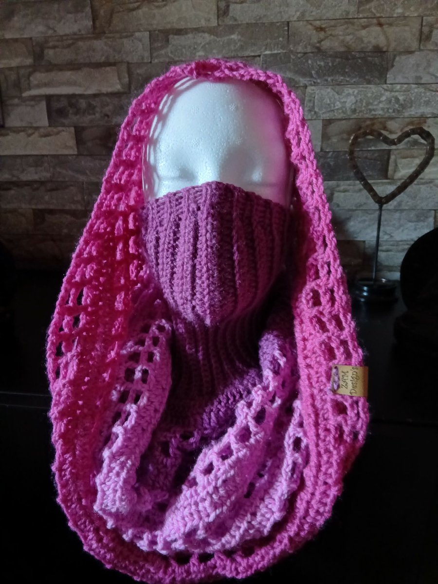 Crocheted Wasteland Hood Distressed Hooded Shawl Style Wrap - MAUVE PINK