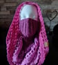 Crocheted Wasteland Hood Distressed Hooded Shawl Style Wrap - MAUVE PINK - Image 1