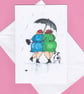 CARD Best Friends walking the Dog together in the rain friendship love - Image 5