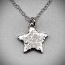 Hammered Star Sterling Silver Pendant Necklace