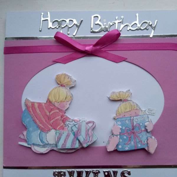 The cutest twin girls birthday card