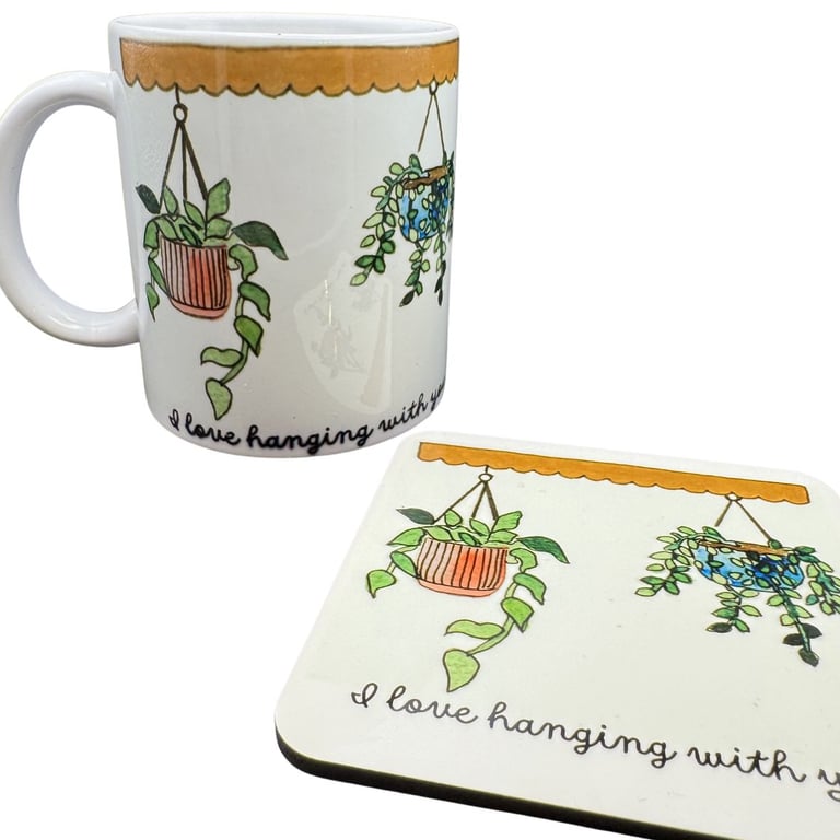 Perfectly Imperfect - Plant Pun "Hanging with You" Mug and Coaster Set
