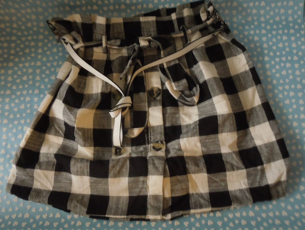 Canvas Black and white check 'Skirt' Bag