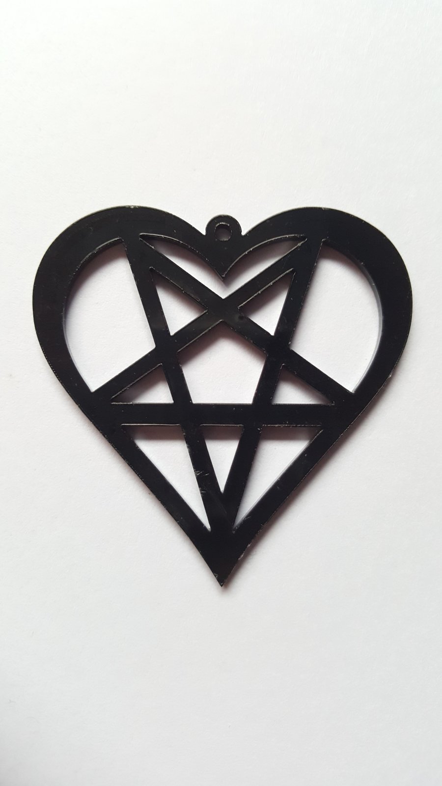 1 x Laser Cut Acrylic Pendant - 50mm - Penta-heart - Black 