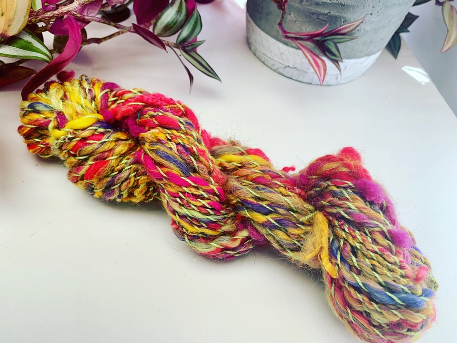 Hand spun art Cotton, Corriedale, wool locks, sparkle and