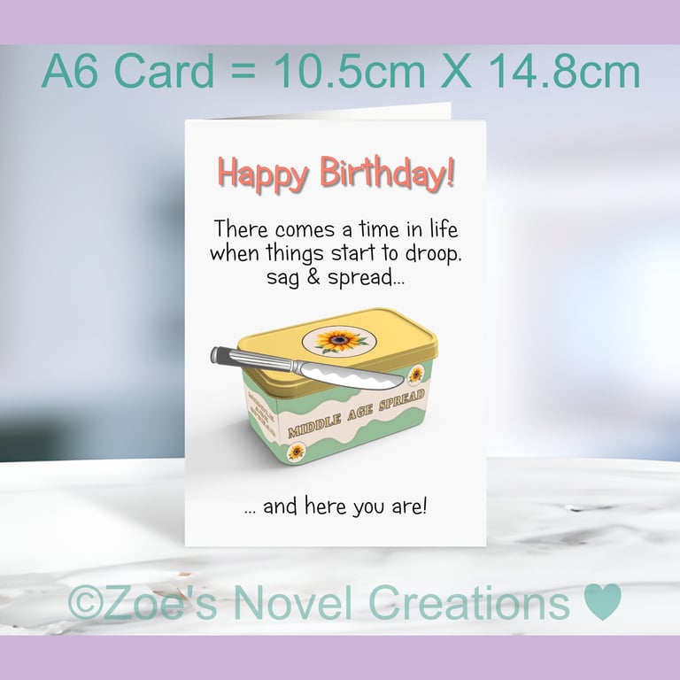 Middle Age Spread Birthday Day Card A6 size 10.5cm X 14.8cm 