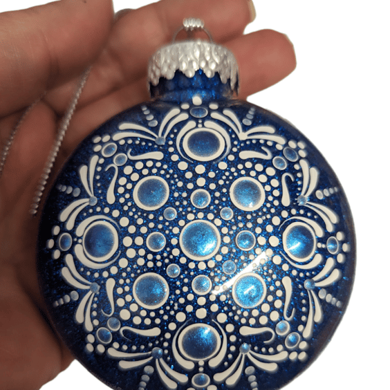 Hand painted dot mandala Christmas ornament
