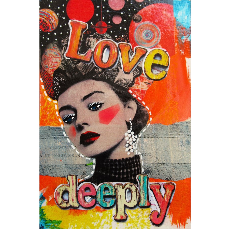 Feminist Pop Art Small Inspirational Painting Vintage Look Female Portrait